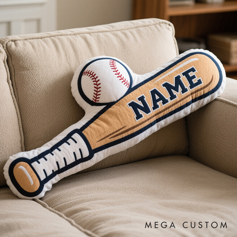 Personalized Baseball Bat and Ball Pillow with Custom Name for Baseball Lovers