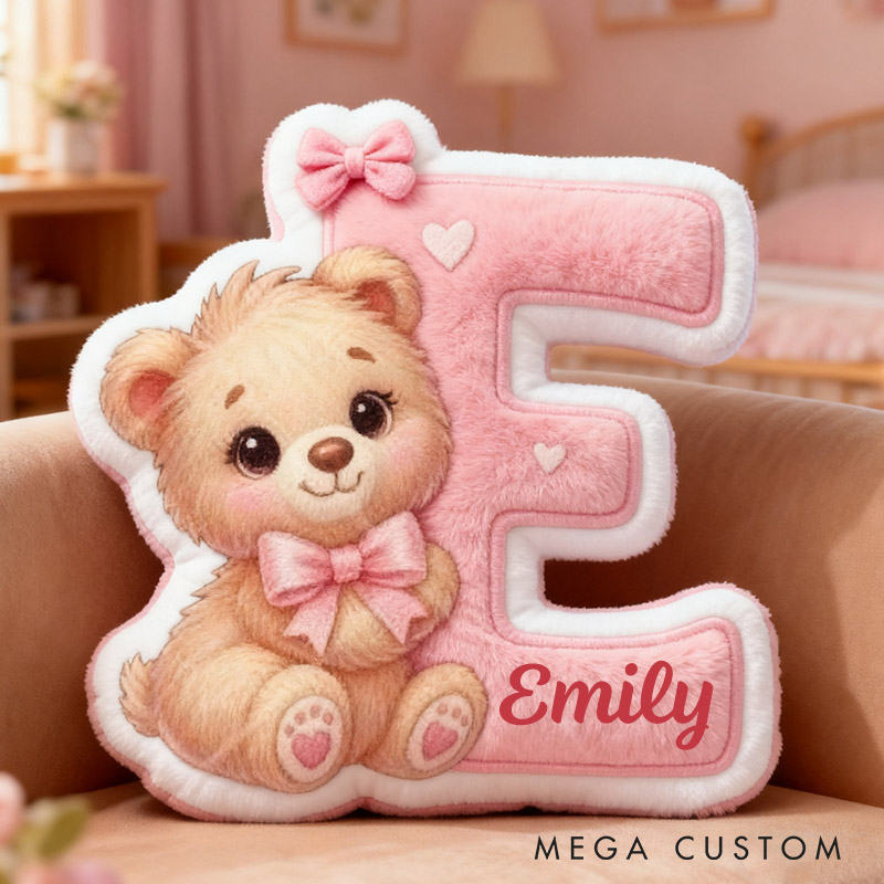 Personalized Girlfriend Graphic 3D Print Heart Bear 26 Letter Pillow Custom Wife Valentine's Day Cushion Anniversary Gift for Her Christmas Gift