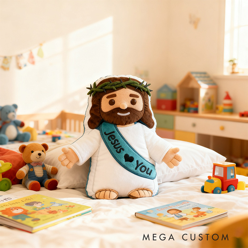 Personalized Cute Jesus Pillow with Sash Jesus Love You Custom Name Religious Gift Prayer Corner Faith Gift Christian Jesus Pillow for Kids or Adults