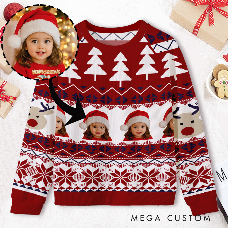 Personalized Santa Hat Photo Sweater Kids Ugly Christmas Sweater