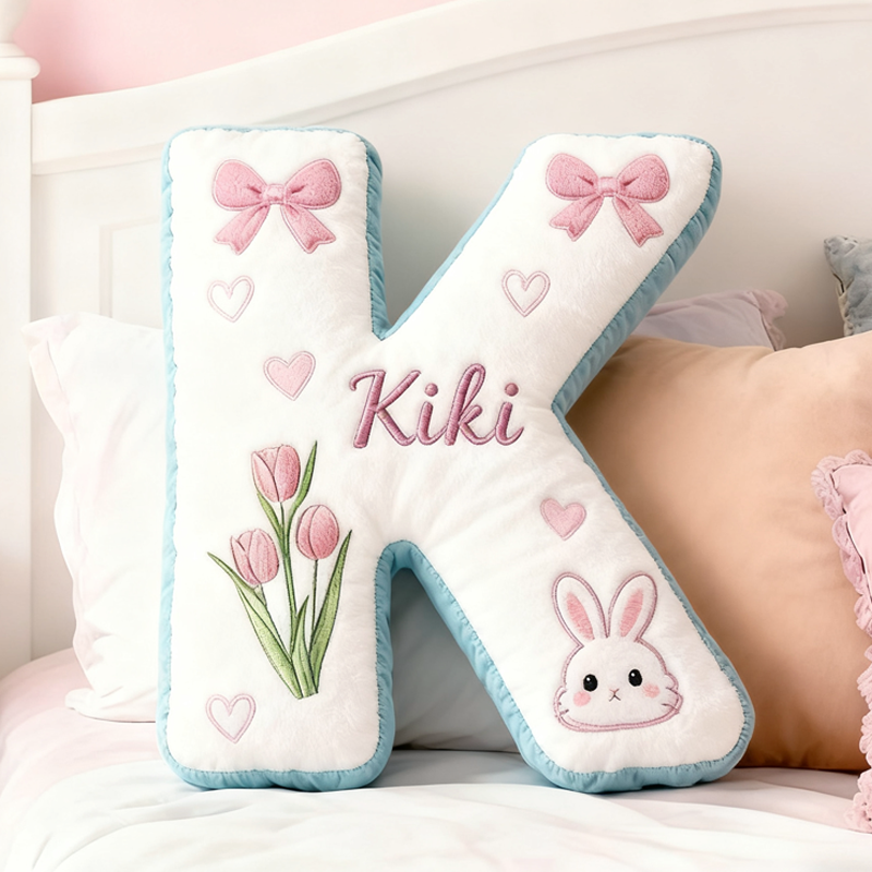 Personalized Cute Cartoon Rabbit with Name Graphic 3D Print Pillow Christmas Gift for Kids