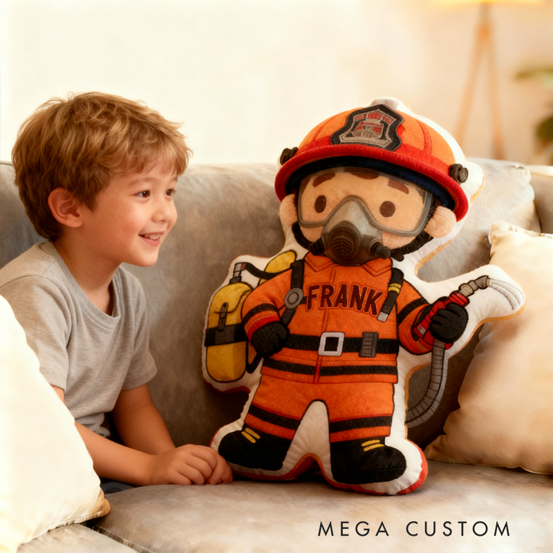 Personalized Cute Firefighter Pillow with Custom Name Graphic 3D Print Pillow