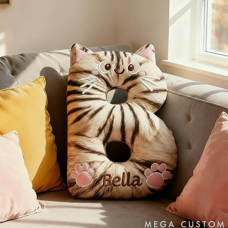 Personalized Cat Lover Letter Pillow with Custom Name Design Ver Brown Tabby Graphic 3D Print