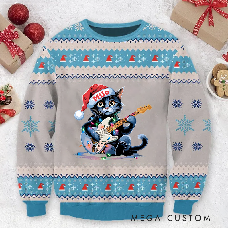 Personalized Ugly Sweater Cat Music Christmas Sweater Song Fan Family Sweater