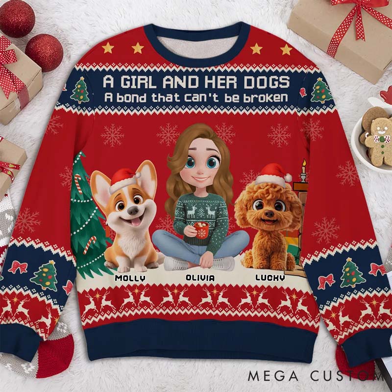 Personalized Dog Lover A Girl And Her Dog Christmas Ugly Sweater