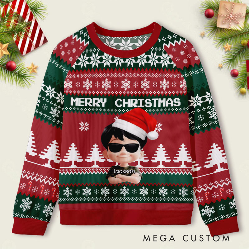 Personalized Merry Christmas Trees Festive Green and Red Ugly Sweater Shirt
