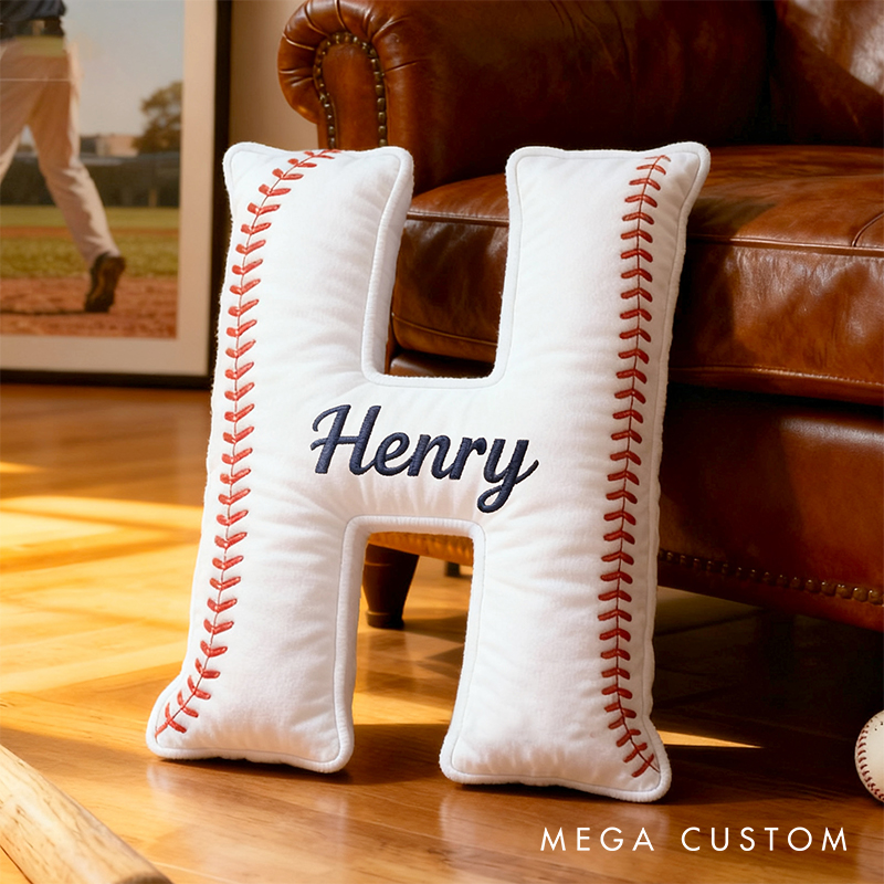 Personalized Baseball Letter Pillow with Custom Name for Sports Fans