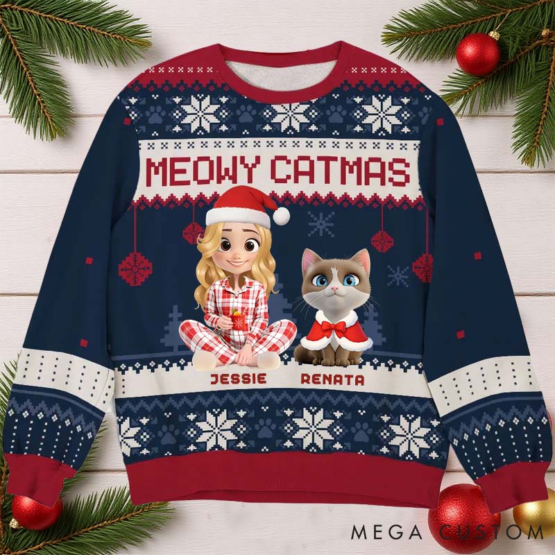 Personalized Cat Lover Merry Catmas Christmas Ugly Sweater