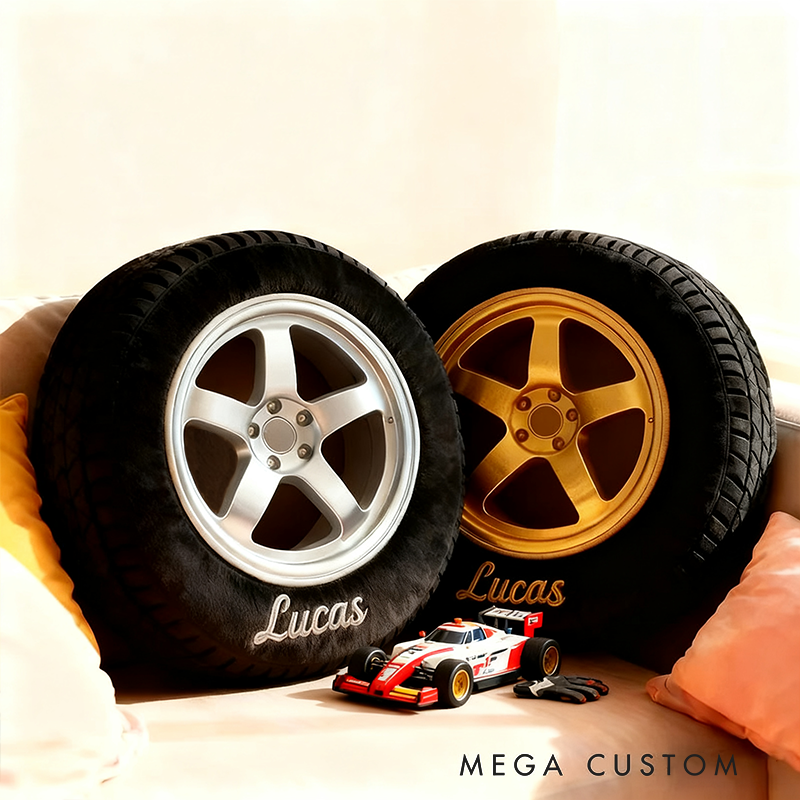 Personalized Racing Tire Throw Pillow Custom Name Graphic 3D Print Design Cushion Gift for Racers and Racing Lovers