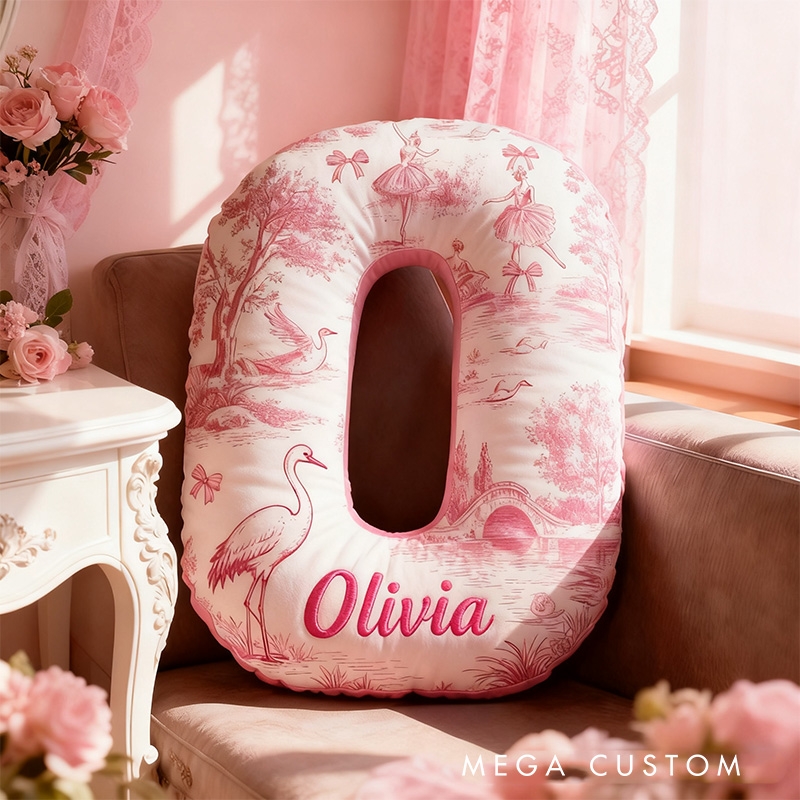 Personalized Graphic 3D Print Toile De Jouy Ballet Alphabet Shaped Pillow for Dance Lovers Initial Pillow Christmas Gift for Kids