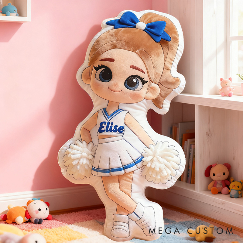 Personalized Cheerleader Gift Pillow with Custom Name and Pom-Poms
