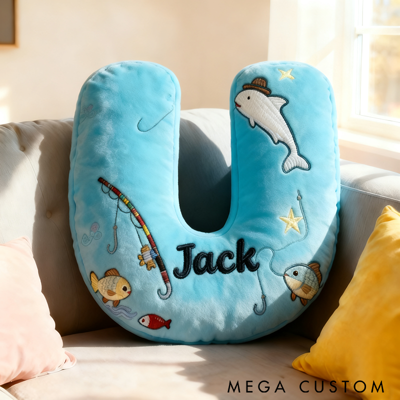 Personalized Fishing Letter Pillow Funny Letter Pillow Custom Name Pillow Graphic 3D Print Comfortable Travel Cushion for Anglers