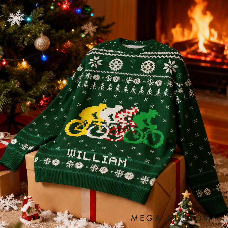 Personalized Orionride Cyclist Road Ugly Christmas Sweater Funny Cyclist Gift Bicycle Holiday Jumper Bike Rider Christmas Keepsake Riding Lovers