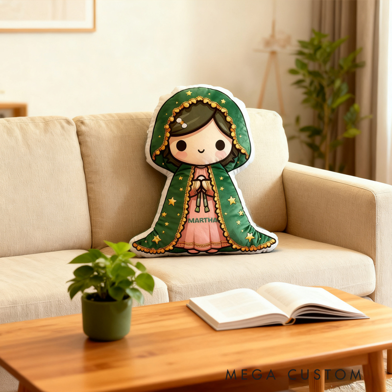 Personalized Cartoon Guadalupe Vergin Mary Pillow with Name Home Decor Religious Gift Catholic for Kids