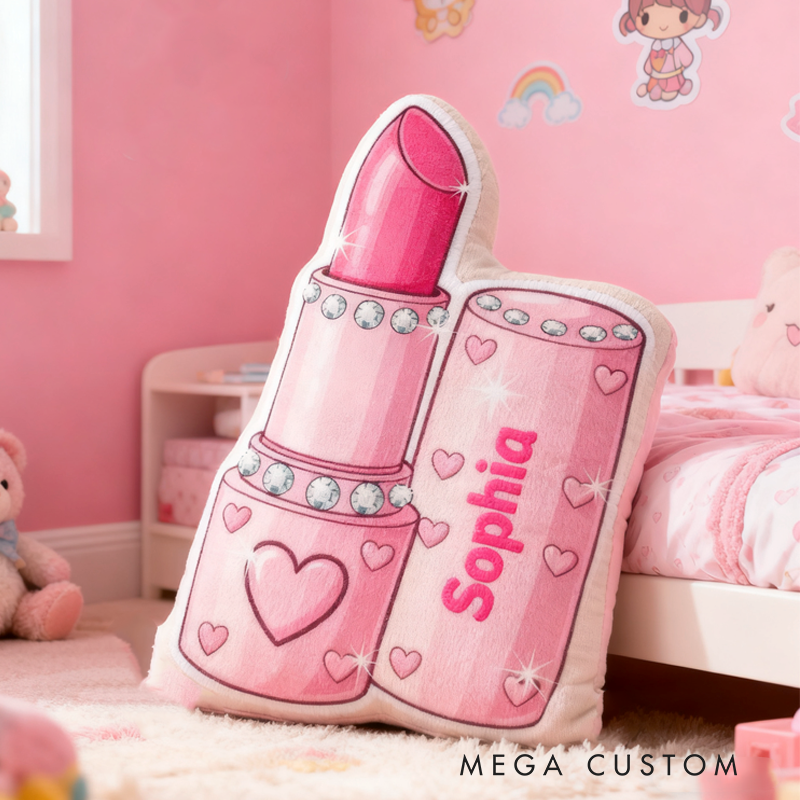 Personalized Pink Glitter Lipstick with Name Graphic 3D Print Pillow Christmas Gift for Kids