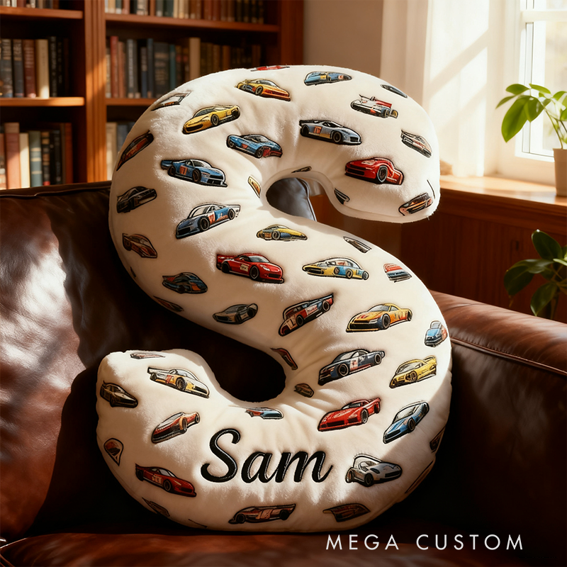 Personalized Racing Letter Pillow Custom Name and Alphabet Initial Shaped Cushion Graphic 3D Print Gift for Car Enthusiasts and Racing Lovers