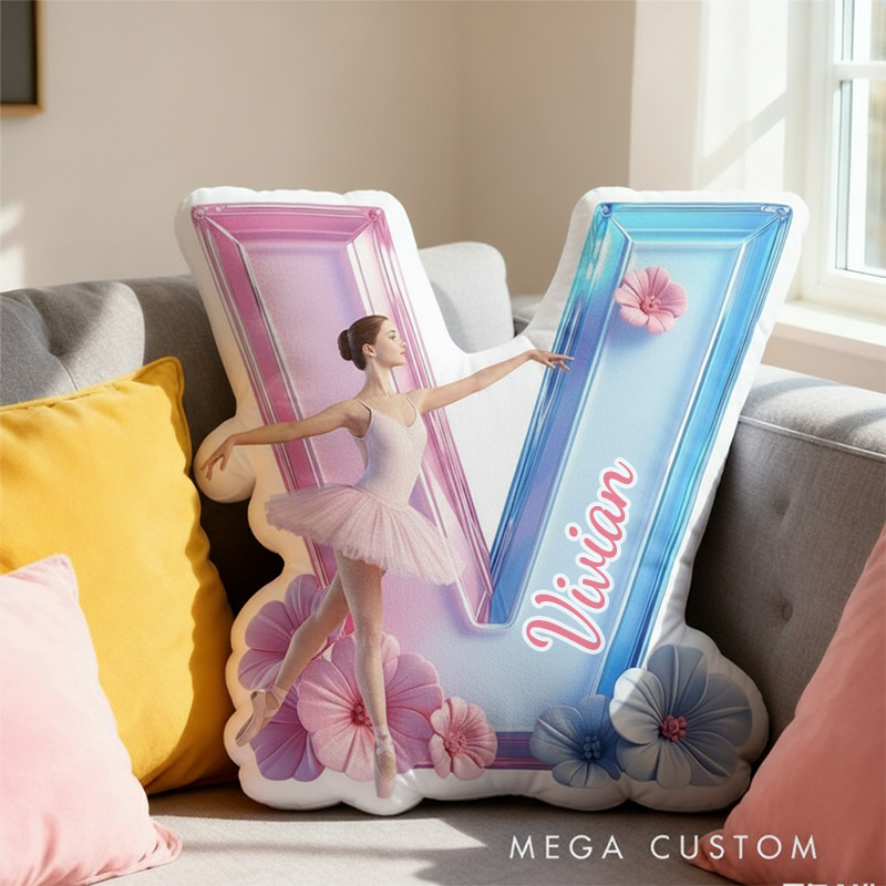 Personalized Crystal Ballet Alphabet Shaped Pillow for Dance Lovers Initial Pillow Christmas Gift for Kids
