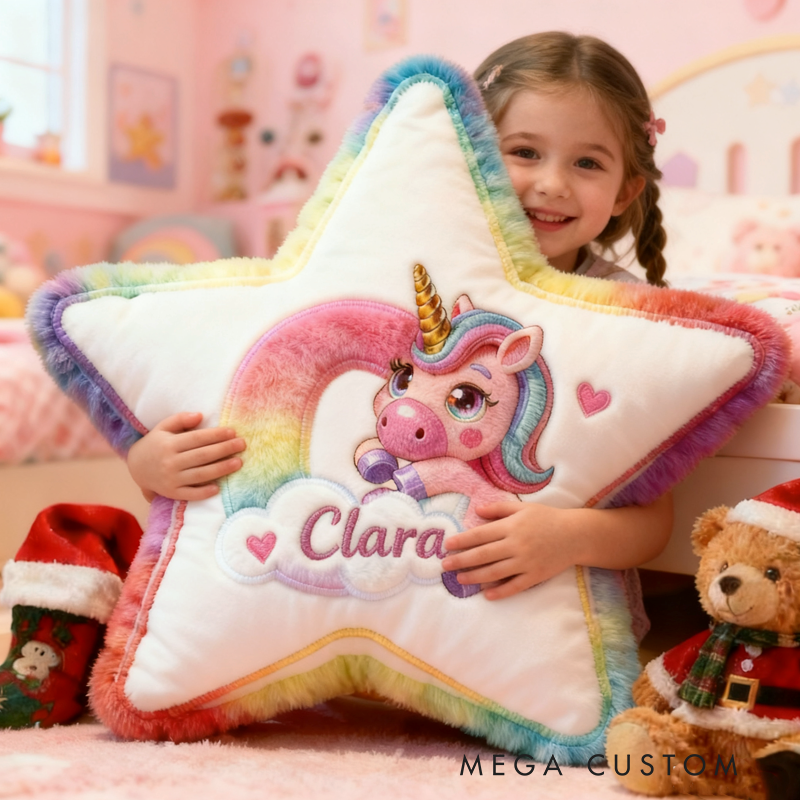 Personalized Cartoon Pink Dream Horse Initials with Name Graphic 3D Print Pillow Christmas Gift for Kids