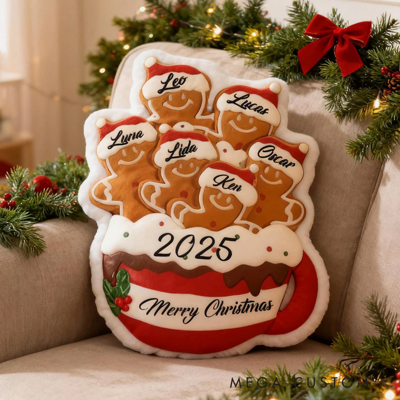 Personalized Gingerbread Family Pillow Custom Name Xmas Cushion Holiday Decor Gift Gingerbread Mug Pillow Merry Christmas 2025