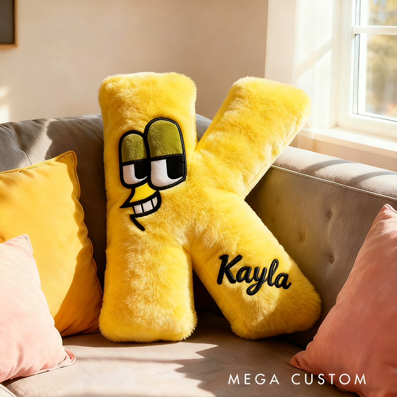 Personalized Funny Letter Cartoon Face Name Custom Kids Gift Bright Color Soft Playful Decorative Graphic 3D Print Pillow