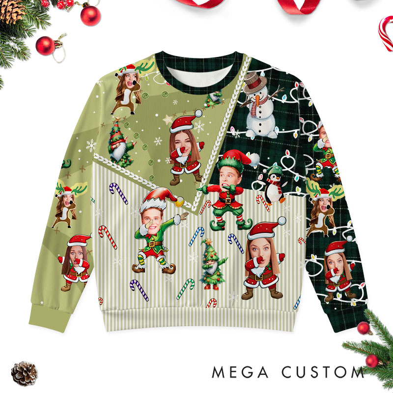 Personalized Playful Couple Photo Christmas Ugly Sweater Custom Couple Face Xmas Matching Crewneck Sweatshirt Christmas Gift for Husband Wife