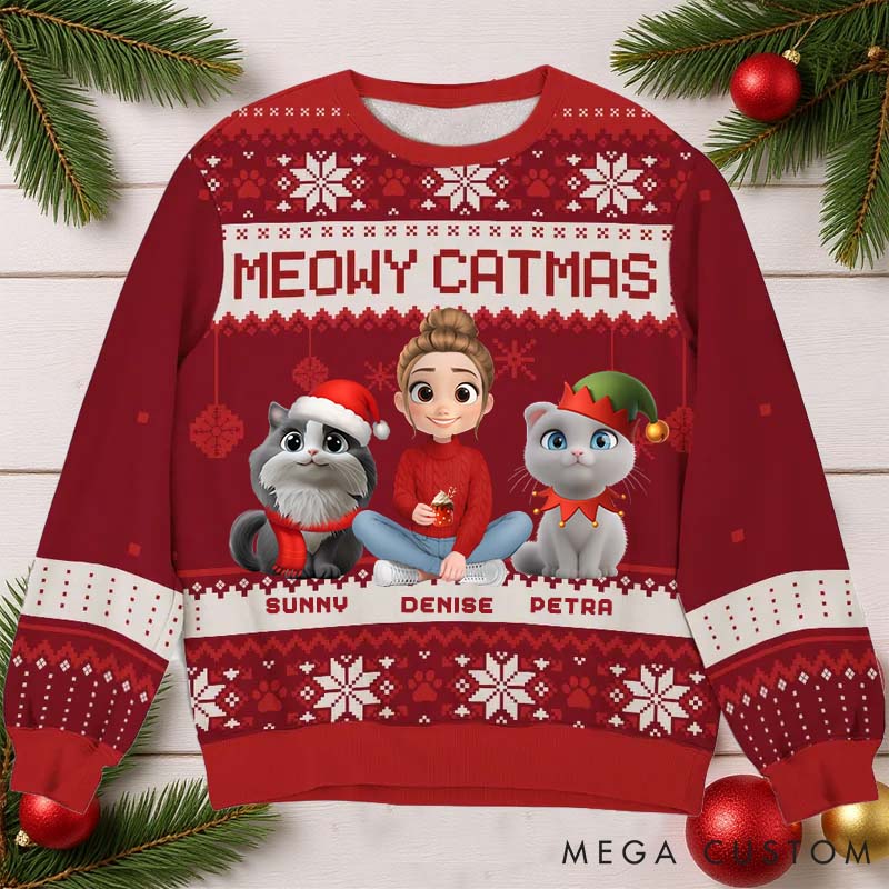 Personalized Cat Lover Merry Catmas Christmas Ugly Sweater