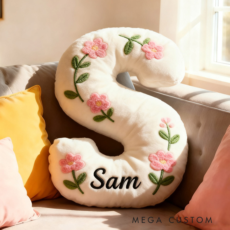 Personalized Cute Flower Letter Pillow Graphic 3D Print Flower Name Pillow for Kids Family Gardening Lover Gift