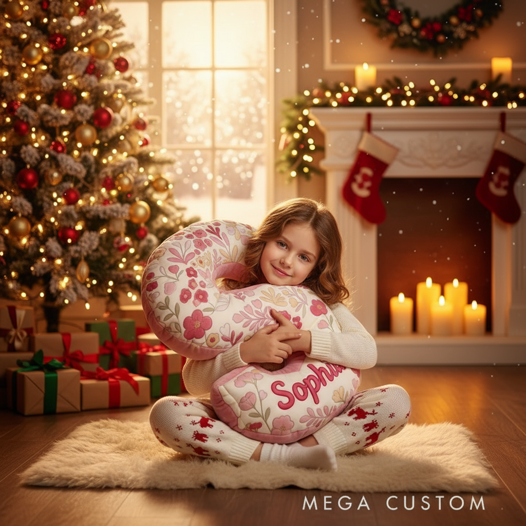 Personalized Pink Flower Letter Pillow Graphic 3D Print Pillow Custom Name Pillow for Kids Gardening Lovers Gift