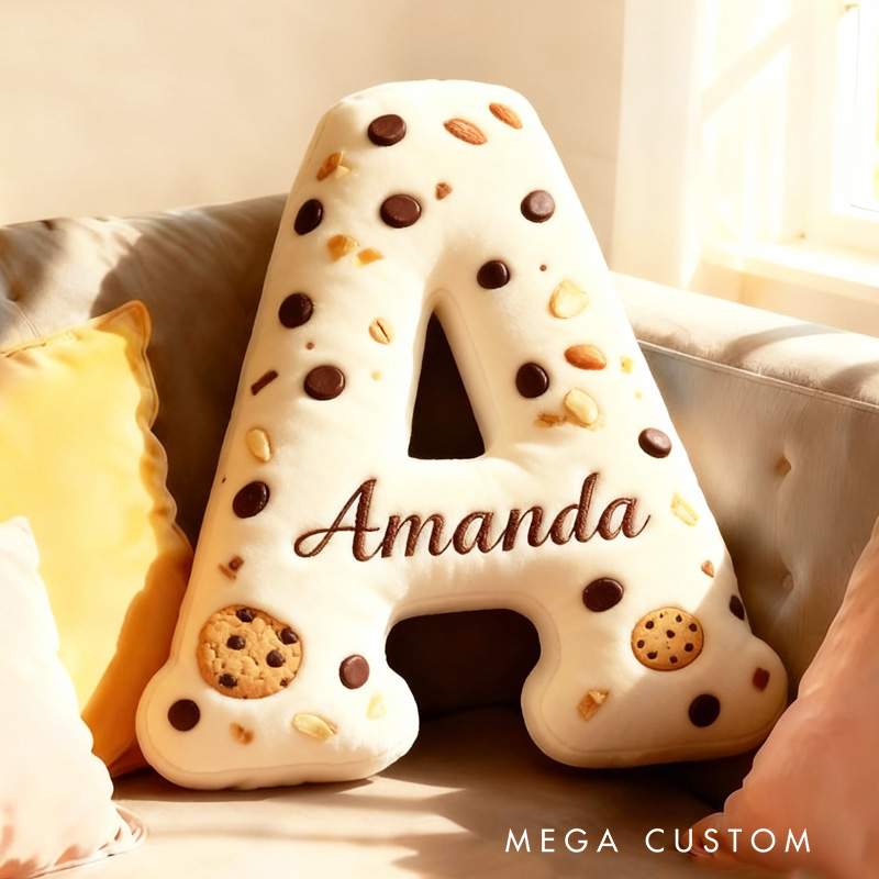 Personalized Cookie Letter Pillow Graphic 3D Print Kids Throw Pillow with Custom Name for Kids Baker Baking Lover