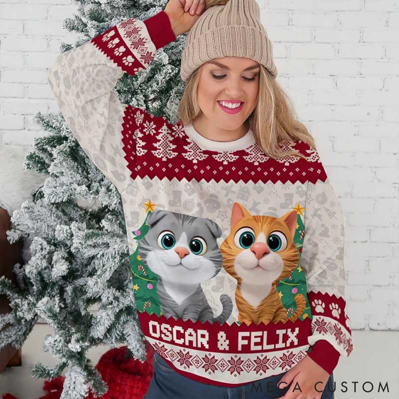 Personalized Cat Lover Santa is Coming to Cats Ugly Sweatshirt