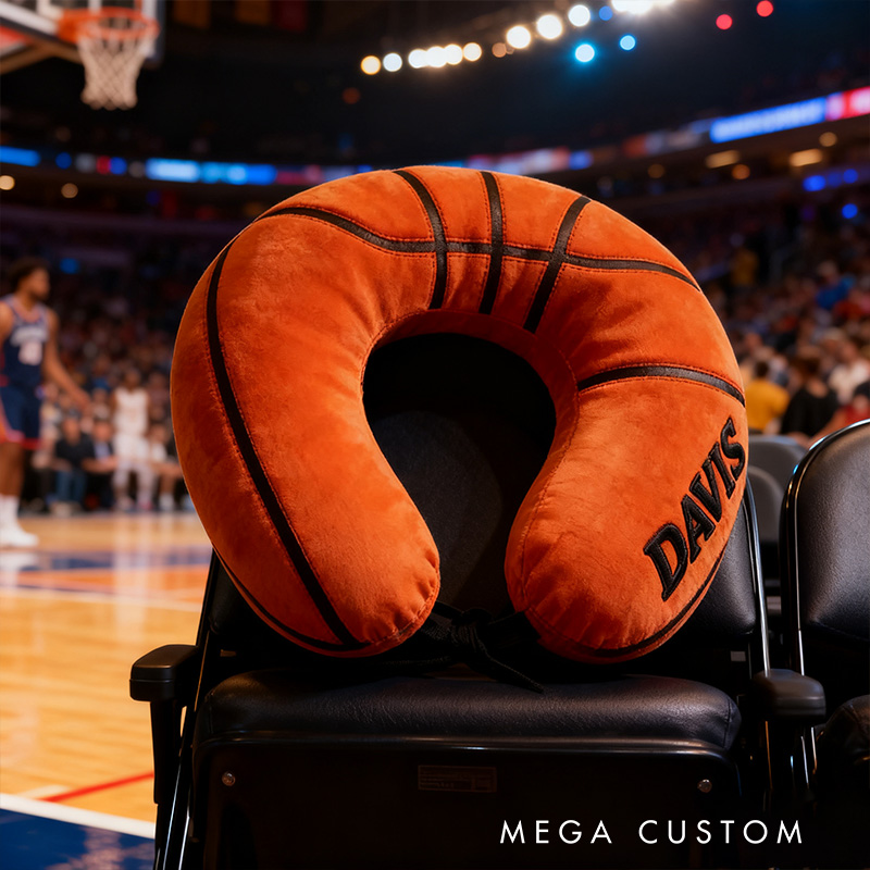 Personalized Basketball U-Shaped Pillow with Custom Name for Sports Fans and Travelers