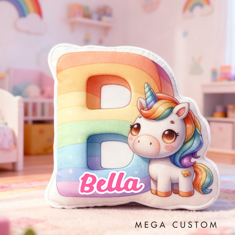 Personalized Cartoon Pink Dream Horse Initials with Name Graphic 3D Print Pillow Christmas Gift for Kids
