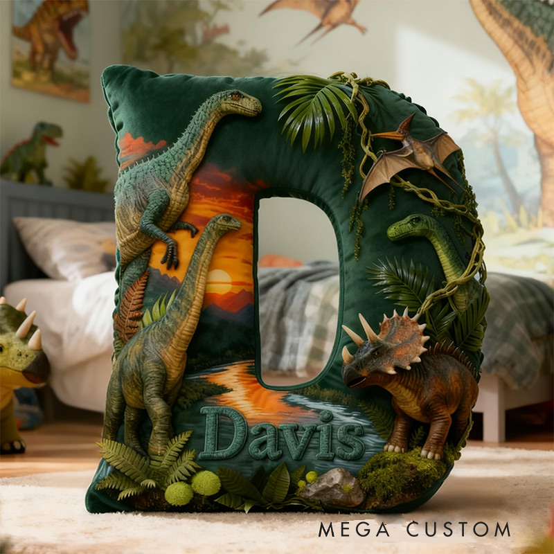 Personalized Dinosaur Forest with Name Graphic 3D Print Pillow Christmas Gift for Kids Birthday Gift
