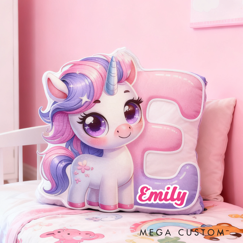 Personalized Cartoon Cute and Cheerful Dream Horse Initials with Name Graphic 3D Print Pillow Christmas Gift for Kids
