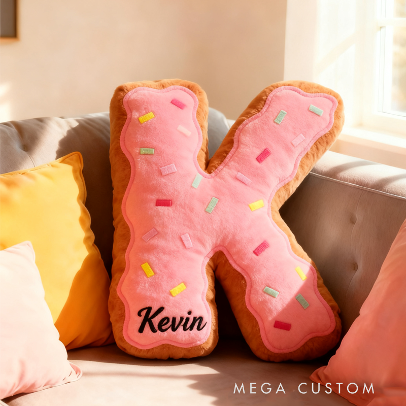Personalized Cute Donuts Initial Graphic 3D Print Pillow with Name Christmas Gift for Kids