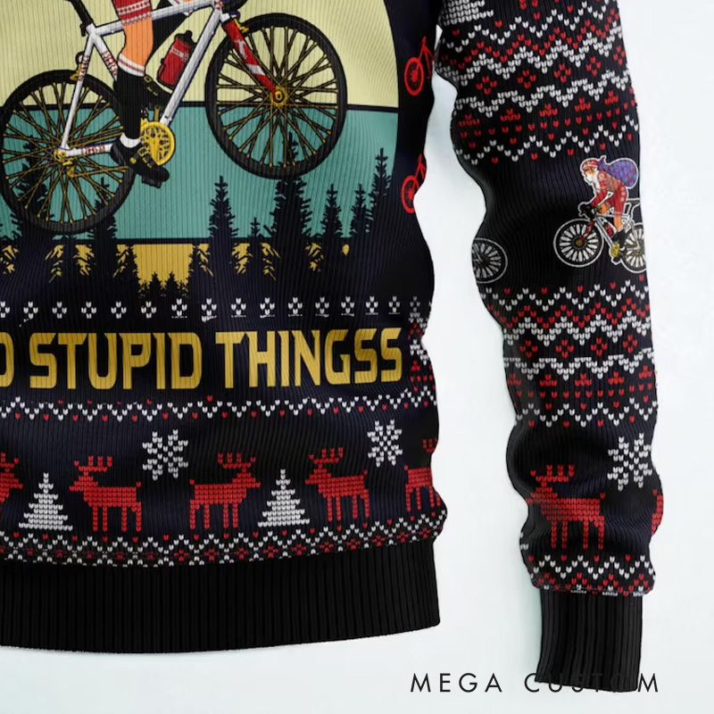 Personalized Ugly Christmas Sweater Satan Claus on Mountain Bike Santa Claus Loves Cycling Christmas Sweater as Gift