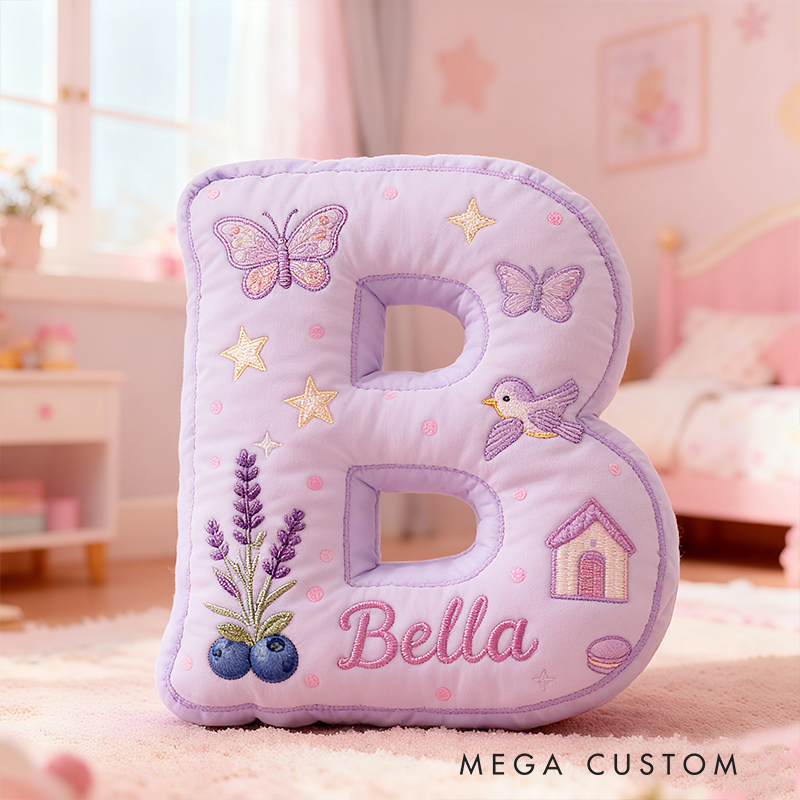 Personalized Purple Butterfly Star Lavender Letter Initial Custom Name Soft Decorative Gift Cozy Girls Room Sweet Alphabet Graphic 3D Print Pillow
