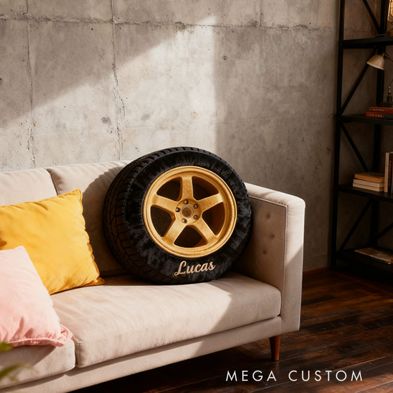 Personalized Racing Tire Throw Pillow Custom Name Graphic 3D Print Design Cushion Gift for Racers and Racing Lovers
