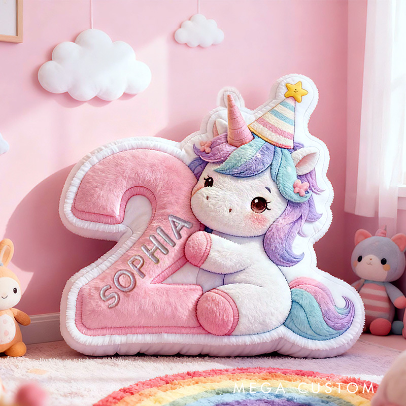 Personalized Rainbow Number Custom Name Soft Decorative Gift Cute Baby Birthday Nursery Room Colorful Graphic 3D Print Pillow