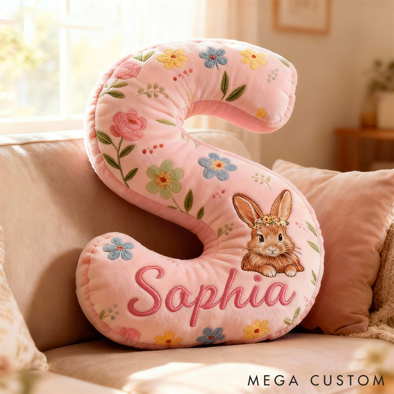 Personalized GirlFriend Flower Floral Rabbit Pink Pillow Custom Name Cushion Valentine's Gift for GirlFriend Christmas Gift for Her for Flower Girl