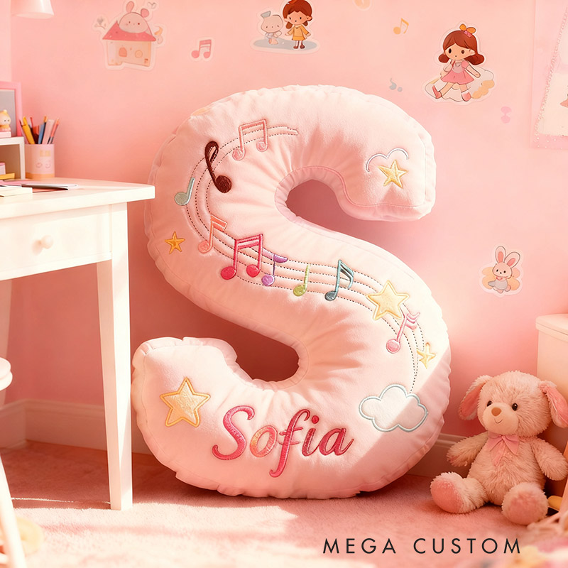 Personalized Graphic 3D Print Colorful Notes Pillow with Your Own Name Soft Stuffed Toy for Kids Music Lovers Decorative Cushion for Girls' Room and Music Room