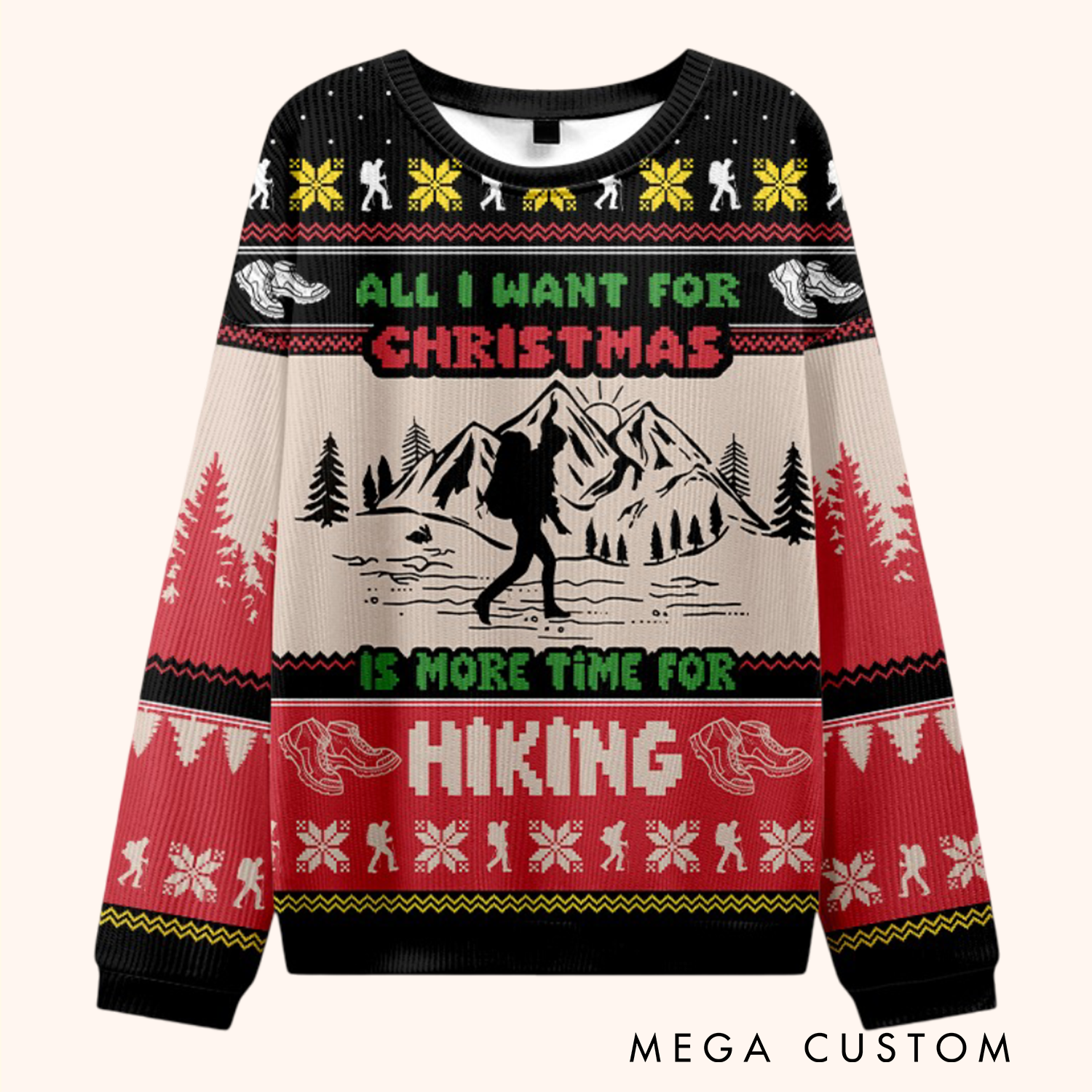 Personalized Hiking Themed Ugly Christmas Sweater for Outdoor Adventure Enthusiasts