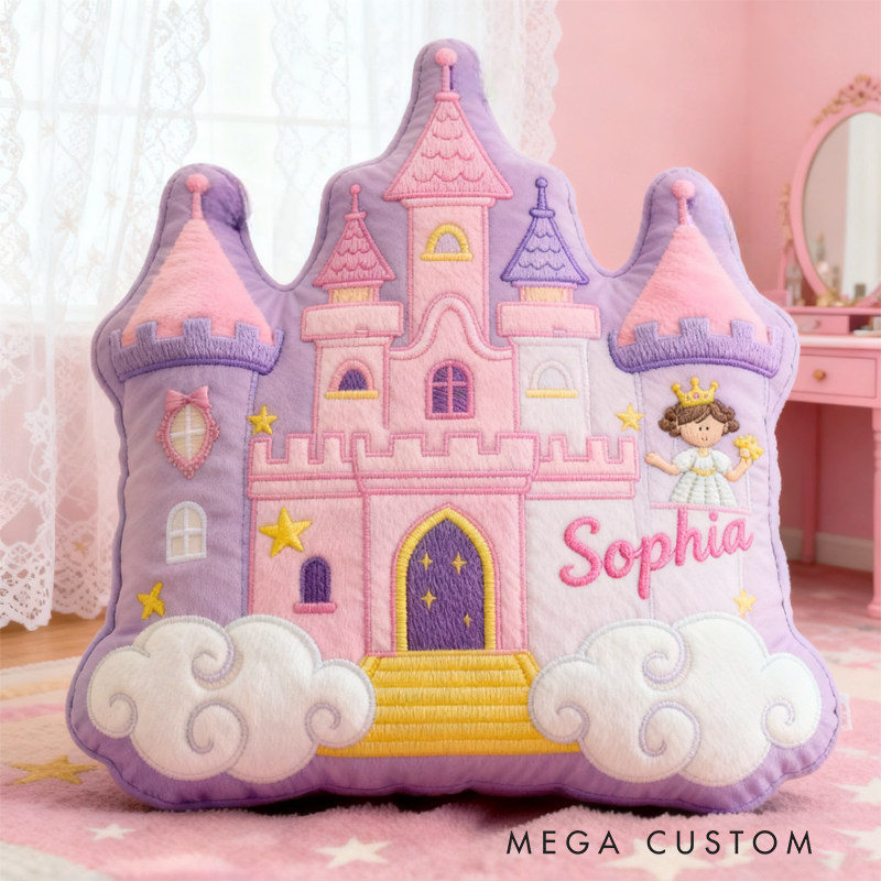 Personalized Cartoon Princess Cloud Castle with Name Graphic 3D Print Pillow Christmas Gift for Kids