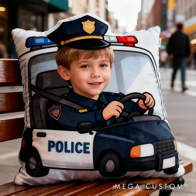 Personalized Cute Policeman Pillow with Custom Photo Graphic 3D Print Pillow Cartoon Police Officer Pillow