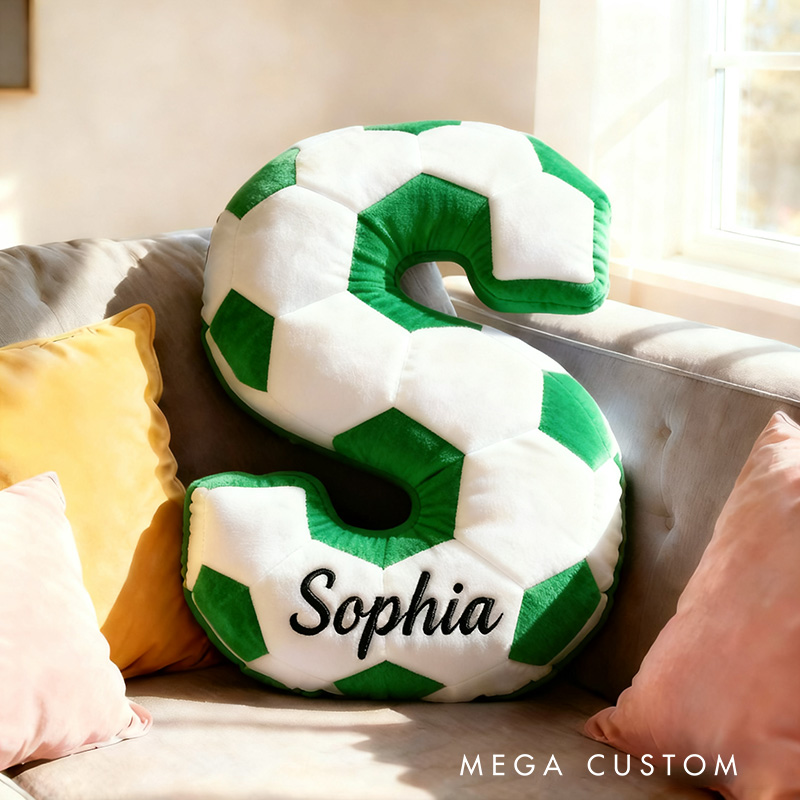 Personalized Soccer Ball Letter Pillow with Custom Name Design