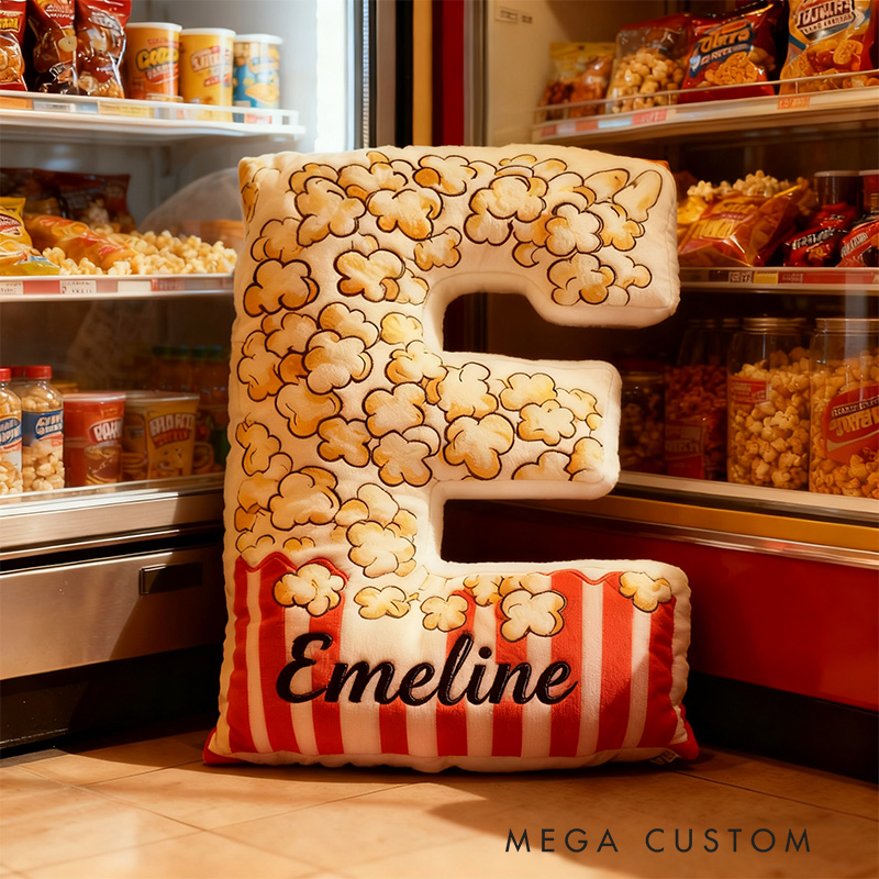 Personalized Popcorn Alphabet Throw Pillow Graphic 3D Print Letter Pillow with Name for Kids Boys Girls Family Baker Christmas Gift
