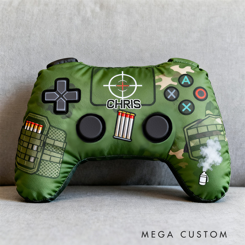 Personalized Graphic 3D Print FPS Style Game Controller Shaped Pillow for Game Lovers Plush Pillow Christmas Gift for Kids