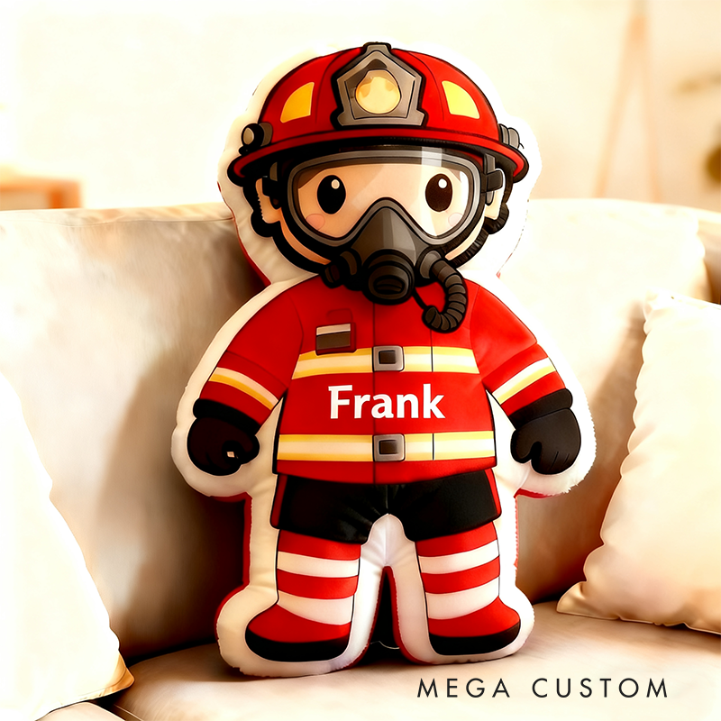 Personalized Cute Firefighter Pillow with Custom Graphic 3D Print Name Pillow Gift for Firefighter