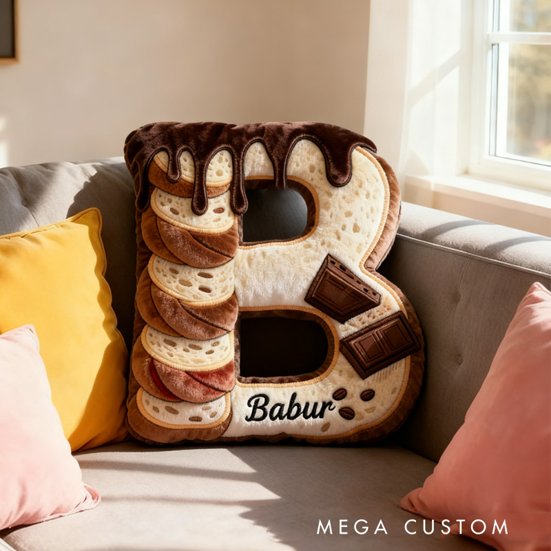 Personalized Bread Chocolate Alphabet Throw Pillow Graphic 3D Print Sweet Indulgence Letter and Number Pillow with Name for Kids Baker Birthday Gift