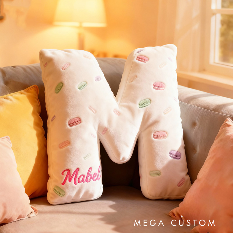Personalized Macaron Alphabet Throw Pillow Graphic 3D Print Letter and Numbers Pillow with Name for Kids Baker Birthday Gift